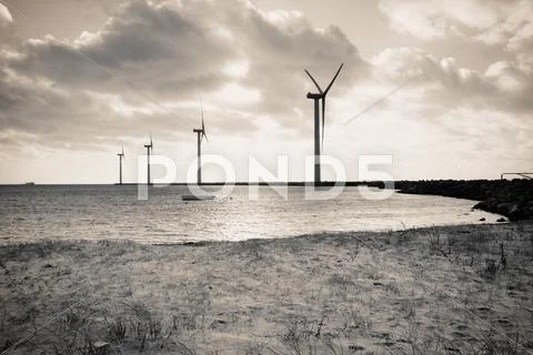 Offshore wind turbines Stock Photos