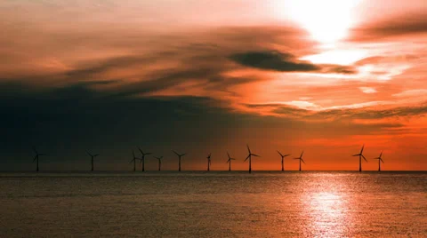 Offshore wind turbines producing renewable energy in the UK timelapse HD Stock Footage 36436833