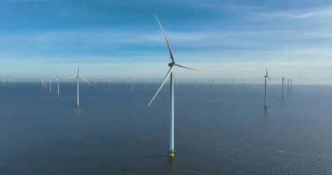 Offshore wind turbines , wind power generation and energy. Sustainable energy Stock Footage 303041184