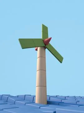 Offshore wind wheel made of building bricks, 3D Rendering Fotos de archivo