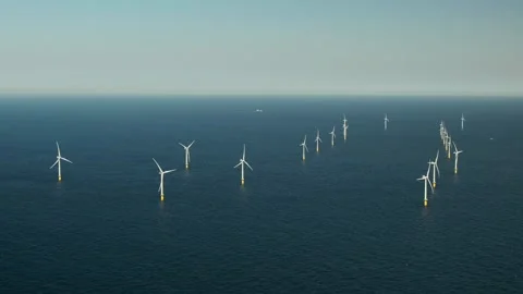 Offshore windfarm in Dutch part of the North sea Stock Footage 289963406