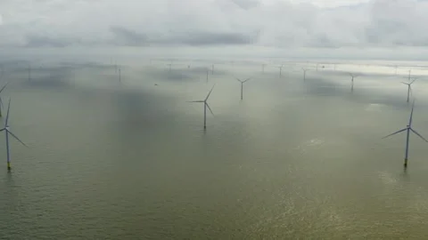 Offshore windfarm in the  North Sea Stock Footage 289964597