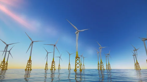 Offshore Windmills Generating Energy Stockbeeldmateriaal 314016687