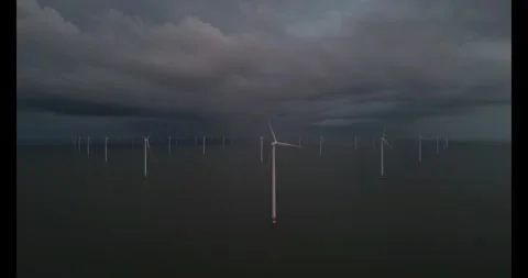 An offshore windpark at night Stock Footage 323040240