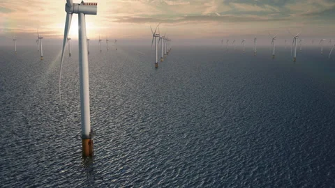 Offshore Windpower Park Daylight Animation 4K UHD Stock Footage 229926841