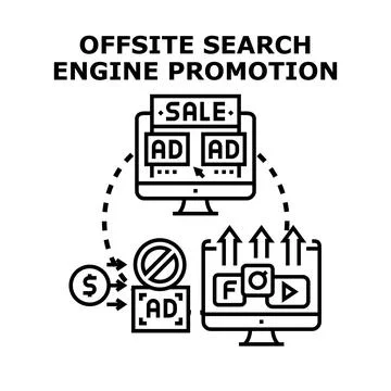 Offsite search engine promoting website traffic and online business Stock Illustration