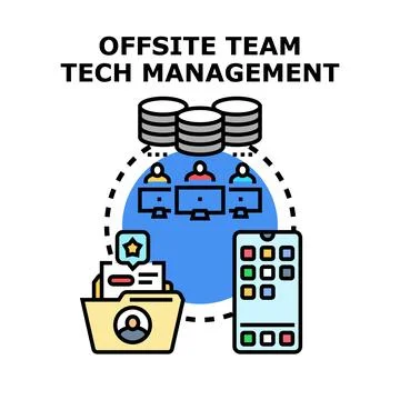 Offsite team tech management concept working remotely Ilustração Stock