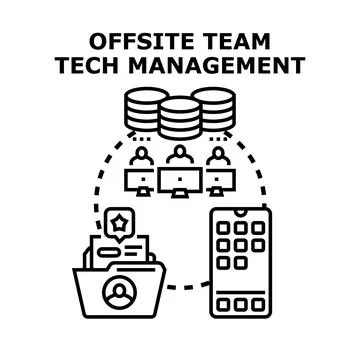 Offsite team tech management concept working remotely Stock Illustration