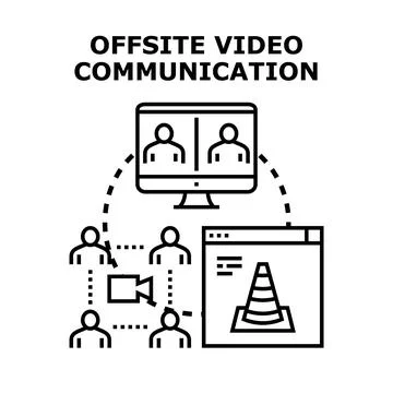 Offsite video communication connecting remote team meeting Stock Illustration