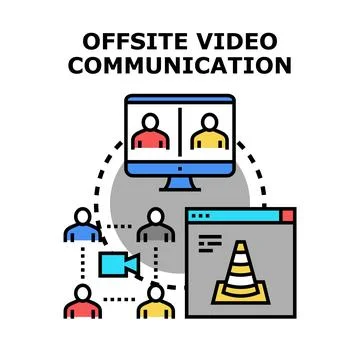 Offsite video communication connecting remote team meeting Stock Illustration