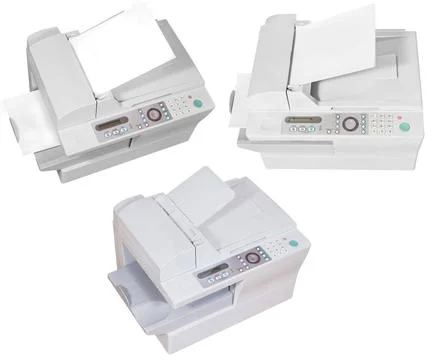 Ofice multifunction device grey office multifunction device isolated on wh... Fotos de archivo