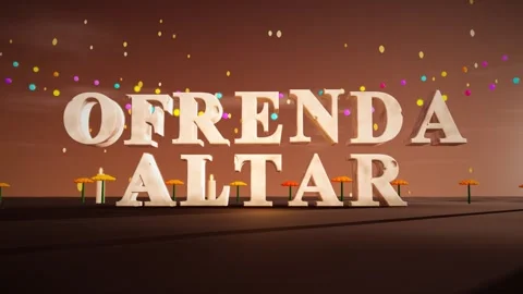 Ofrenda Altar Carved Bone 3D Letters with Marigolds Candles and Papel Picado on Stock Footage 343816003