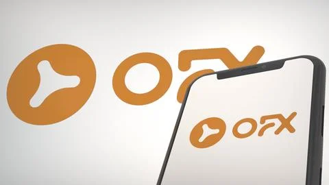 OFX app logo in mobile display screen and background editorial Stock Photos