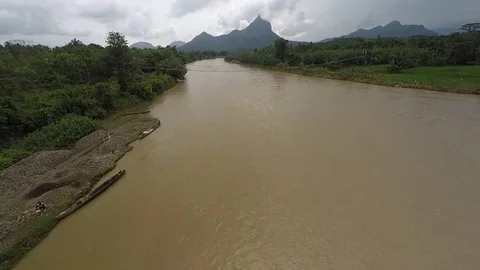Ogan Komering River Very Long Wooden Hanging Bridge Stock Footage 75659144
