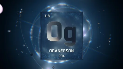 Oganesson as Element 118 of the Periodic Table 3D illustration on blue 스톡 동영상 119674819