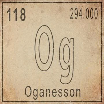 Oganesson Element Card from Periodic Table on Vintage Old Paper Stock Illustration
