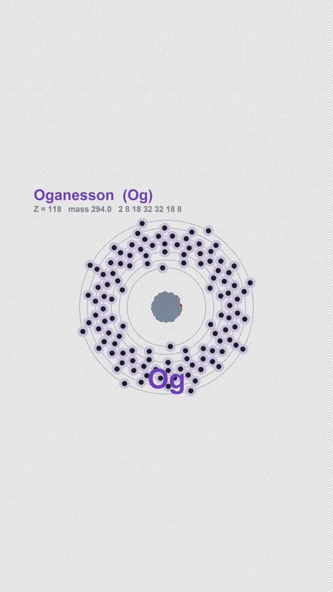 Oganesson Og Bohr Atom Model Labeled Overlay Alpha 4K Vertical 9x16 Light 库存影片 339497194