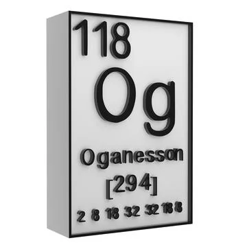 Oganesson,Phosphorus on the periodic table of the elements on white blackgr.. Illustrazione stock