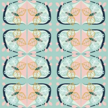 Ogee style pattern with plants and butterflies Stock Illustration