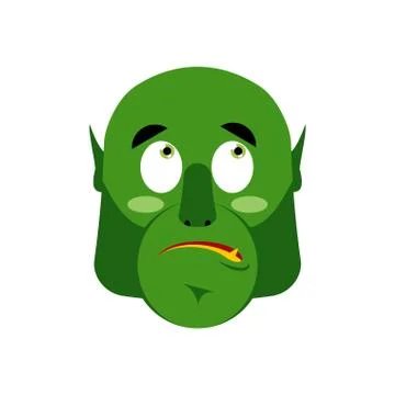 Ogre surprised Emoji. Goblin astonished emotion isolated. Green monster face Ilustración de archivo