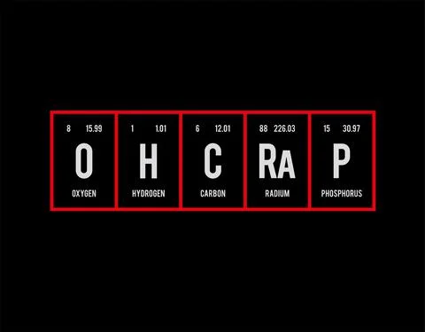 Oh Crap - Periodic Table of Elements on black background in vector illustrati Stock Illustration