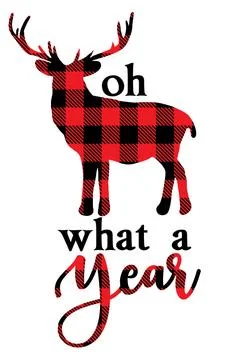 Oh deer, what a year - text with Red and black tartan plaid Illustrazione stock
