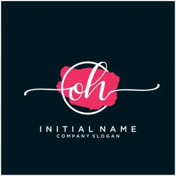 OH Initial handwriting logo design with brush circle Stock Illustration