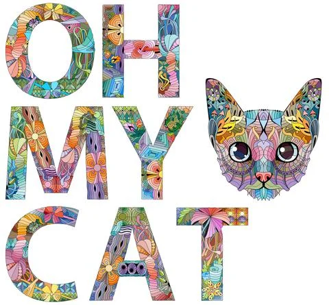 OH MY CAT. Vector zentangle object for decoration Иллюстрация