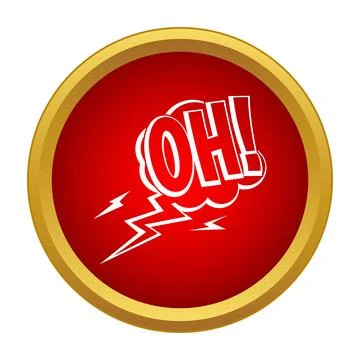 Oh speech bubble icon with lightning in red circle Stock Illustration