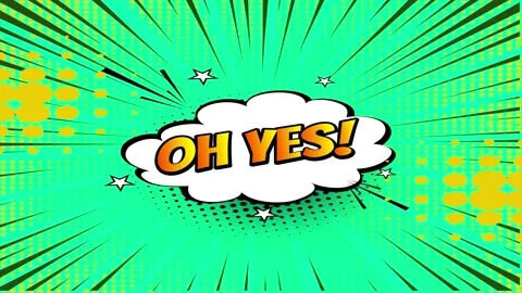 Oh Yes comic speech bubble animation on a green halftone background Stock Footage 346725041
