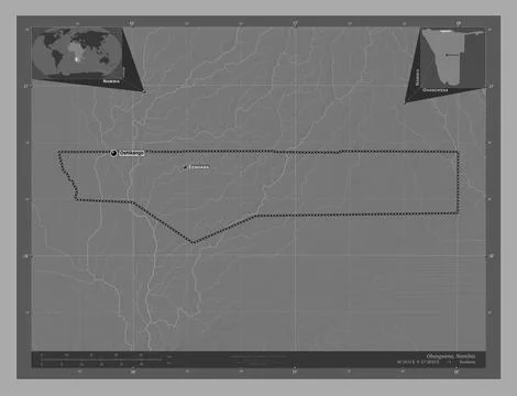 Ohangwena, Namibia. Bilevel. Labelled points of cities Stock Illustration