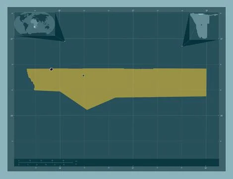 Ohangwena, Namibia. Solid color shape. Locations of major cities of the regio Stock Illustration