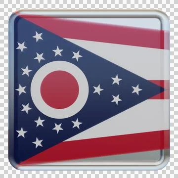 Ohio 3d illustration flag on pole. Wood flagpole Stock Illustration