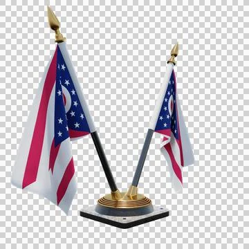 Ohio 3d illustration flag on pole. Wood flagpole Stock Illustration