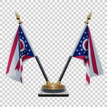 Ohio 3d illustration flag on pole. Wood flagpole Stockillustratie