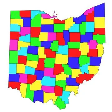 Ohio administrative map. counties map of Ohio with different colours, blank.. Stock Illustration