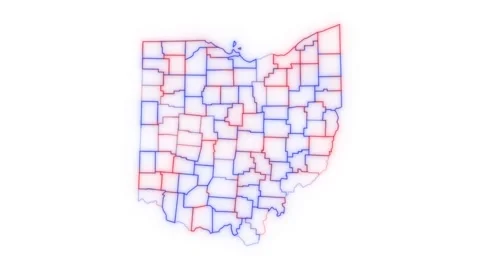 Ohio county map red blue election outline white background seamless loop Stock Footage 343868019