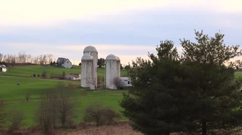 Ohio Farmland with fields trees and silos Stock Footage 50030673