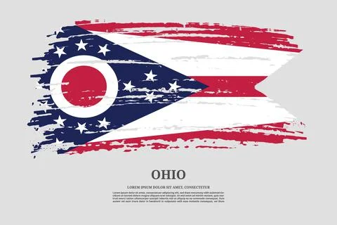 Ohio flag with brush stroke effect and information text poster, vector 스톡 일러스트