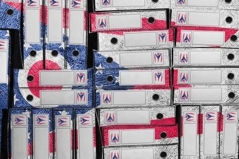 Ohio Flag Colors Folder Stack, Bureaucracy and Government Administration 스톡 사진