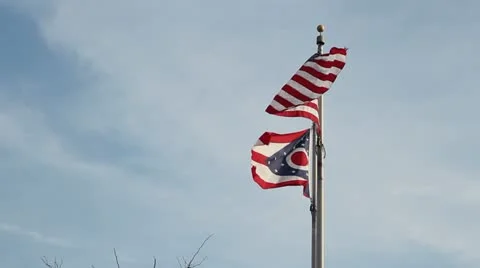 Ohio flag flying with Old Glory 動画素材 12709541