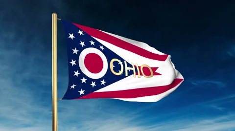 Ohio flag slider style with title. Waving in the wind with cloud background Stock Footage 48191322