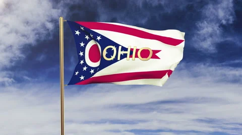 Ohio flag with title waving in the wind. Looping sun rises style.  Animation Stock Footage 48191895
