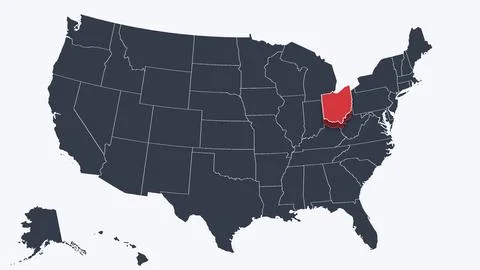 Ohio Highlighted Raised in 3D on US Election Map Neutral Teal Amber, White Stock Illustration
