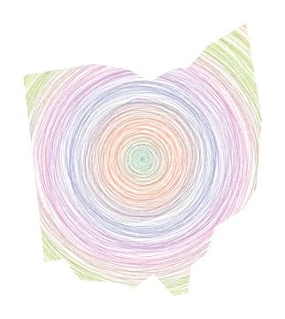 Ohio map filled with concentric circles. Sketch style circles in shape of t.. Illustrazione stock