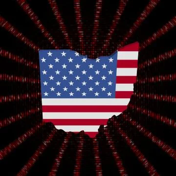 Ohio map flag on red hex code burst illustration 库存插图