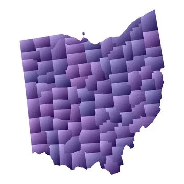 Ohio map. Geometric style us state outline with counties. Dramatic violet v.. Stock Illustration