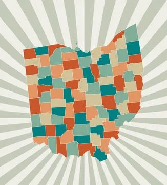 Ohio map. Poster with map of the us state in retro color palette. Shape of .. 스톡 일러스트