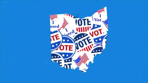Ohio Map with Vote Pattern on Blue Background Vídeos de archivo 347177441