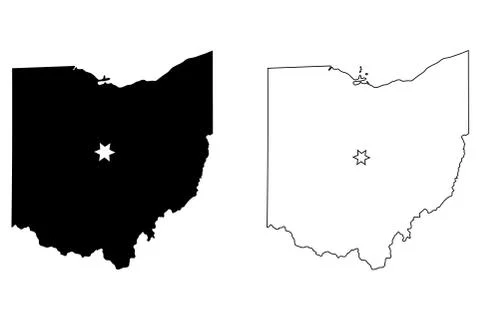 Ohio OH state Map USA with Capital City Star at Columbus. EPS Vector Stock Illustration